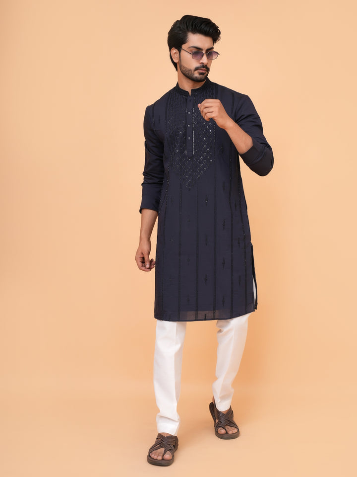 Bead Work Navy Blue Kurta Set - KM43071-4172