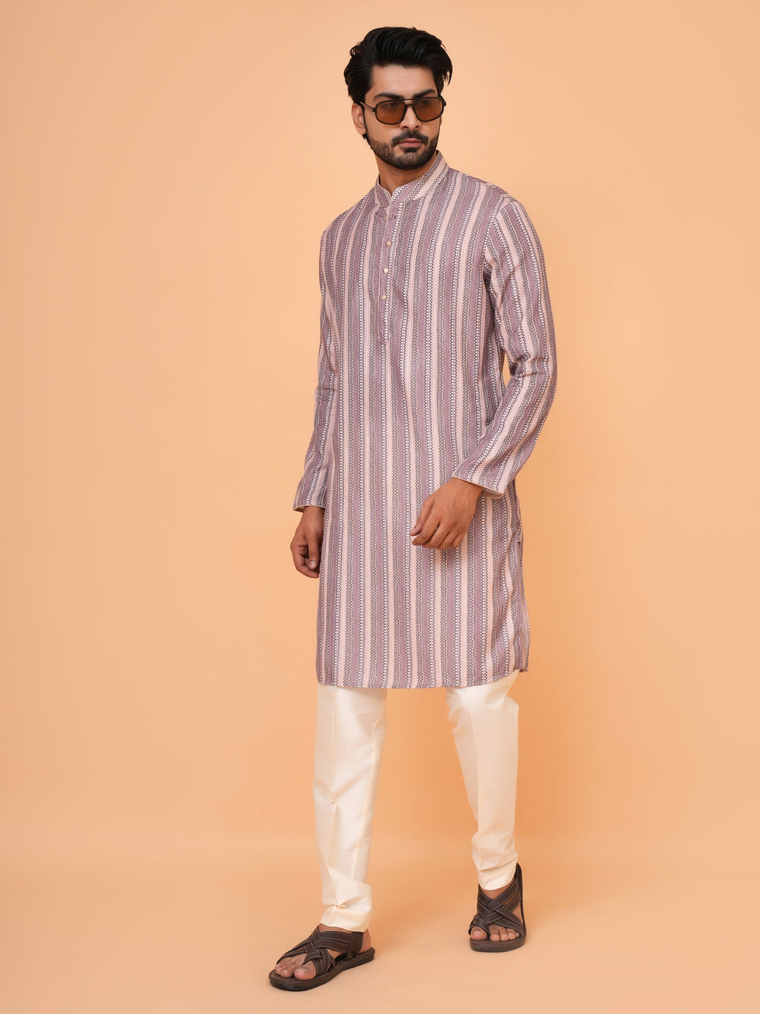 Abstract Beige Kurta Set - KM43288-4
