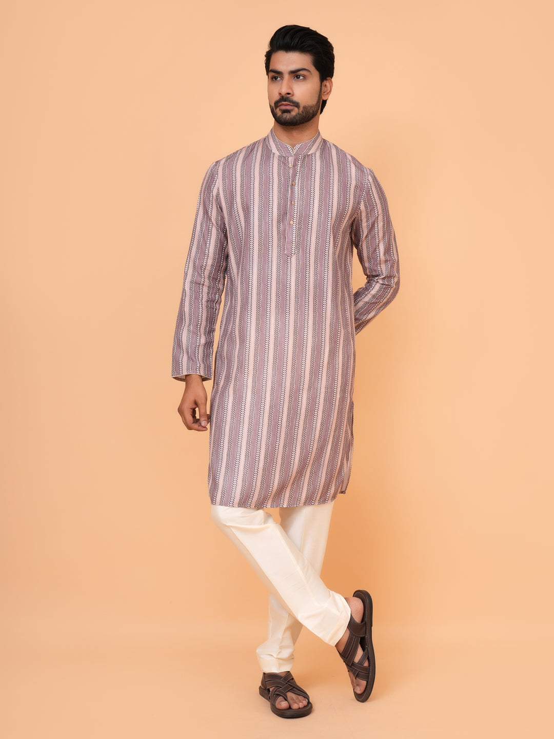 Abstract Beige Kurta Set - KM43288-4