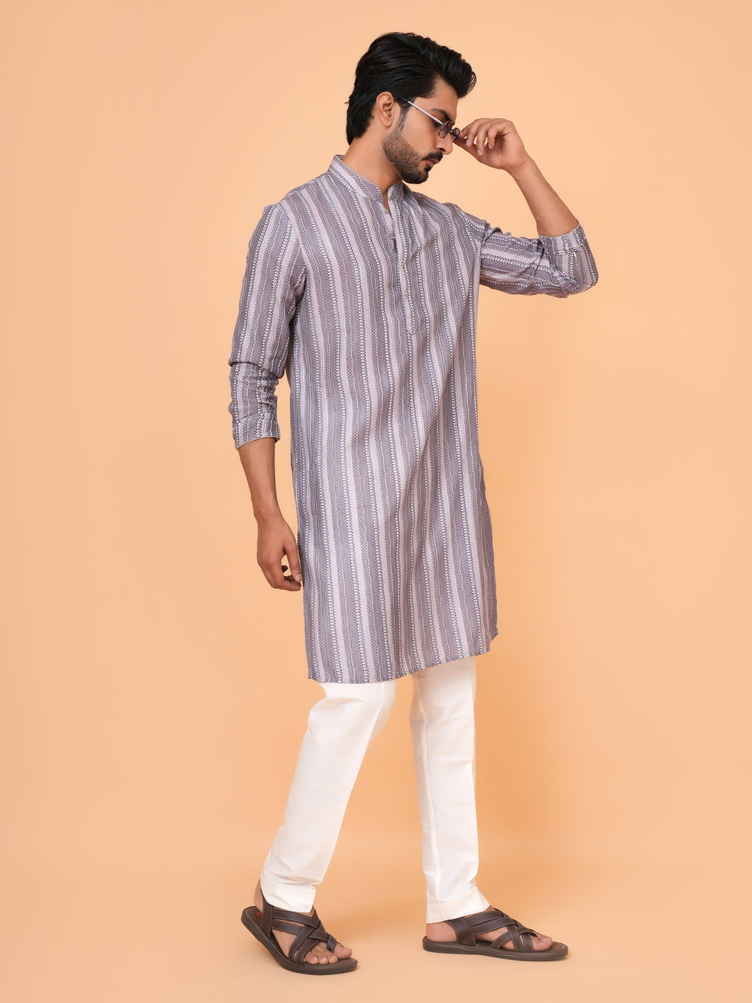 Abstract Grey Kurta Set - KM43288-3
