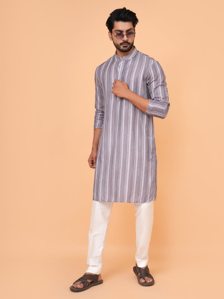 Abstract Grey Kurta Set - KM43288-3