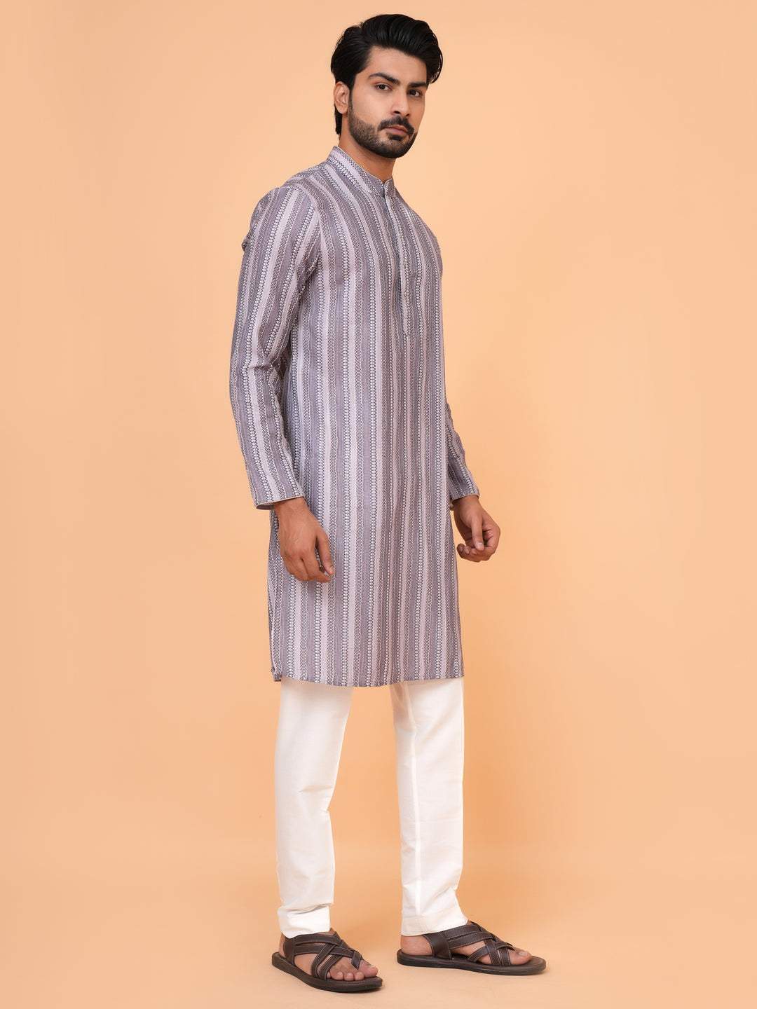 Abstract Grey Kurta Set - KM43288-3