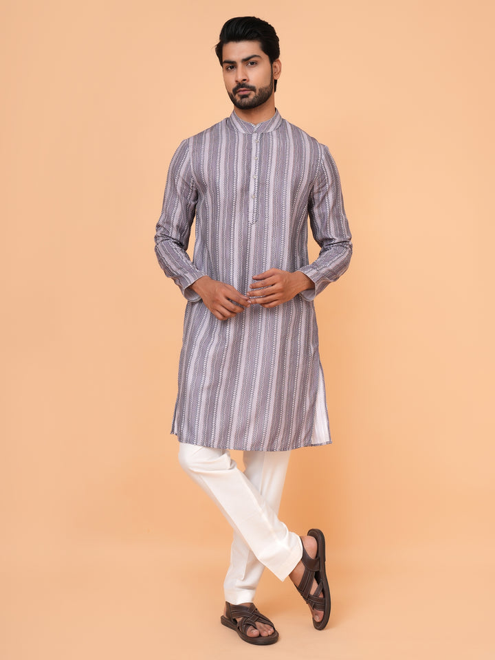 Abstract Grey Kurta Set - KM43288-3