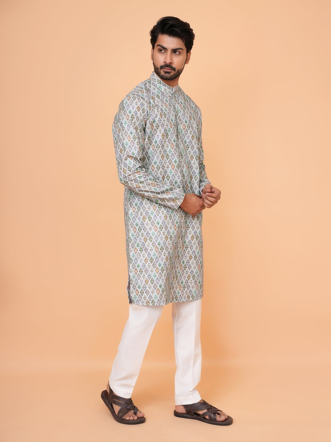 Checked Grey Kurta Set - KM43393-7