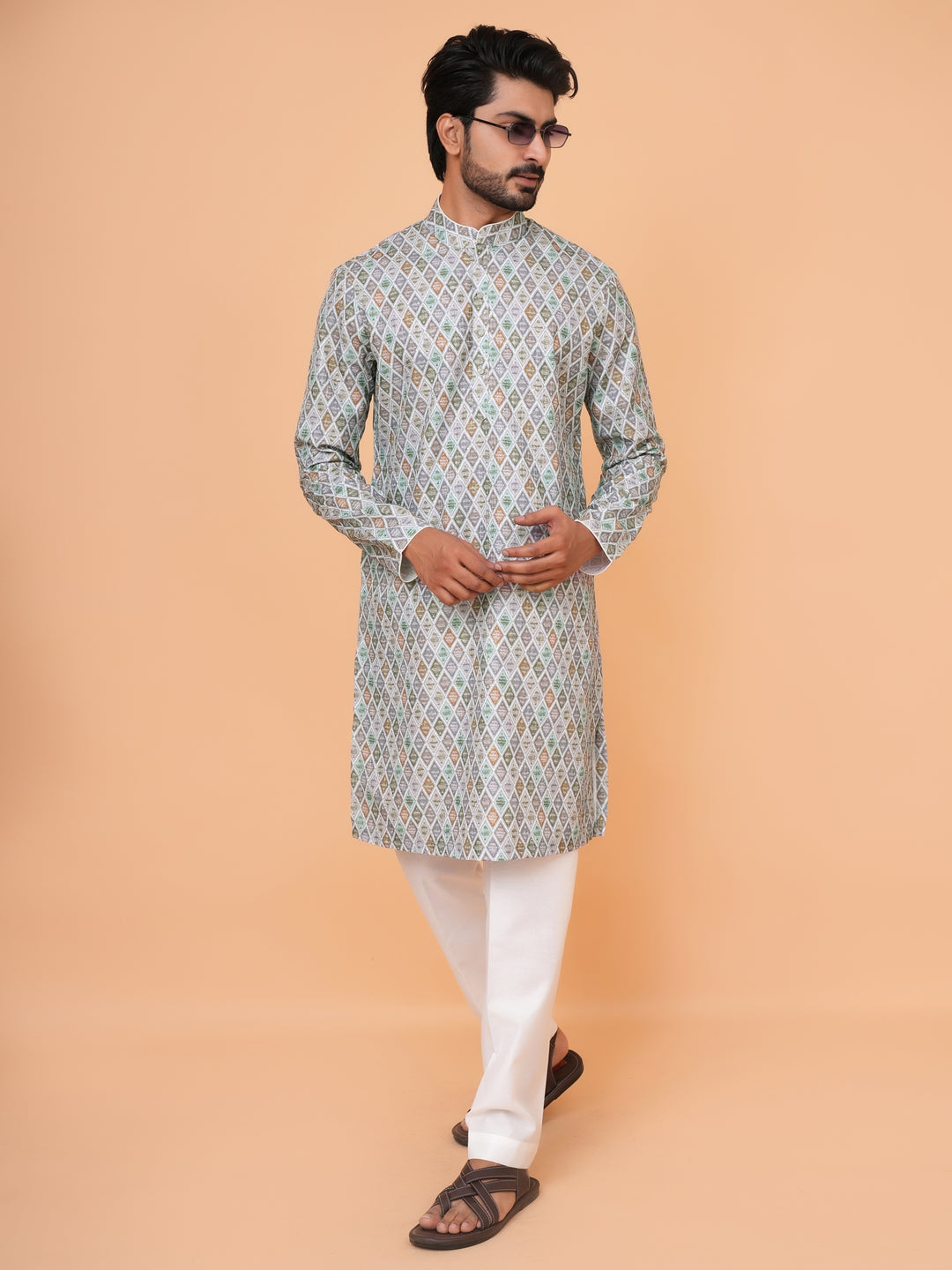 Checked Grey Kurta Set - KM43393-7