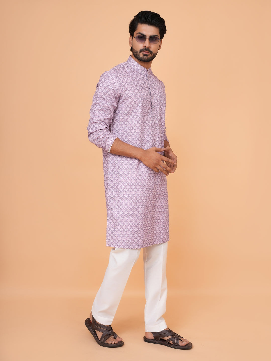 Checked Purple Kurta Set - KM43393-4