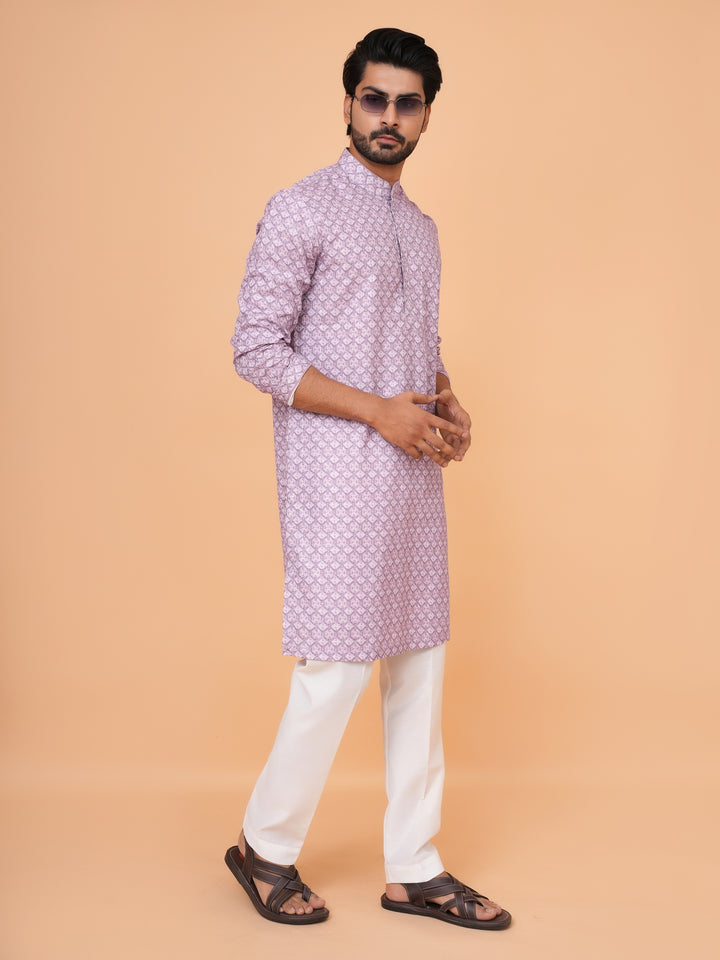 Checked Purple Kurta Set - KM43393-4