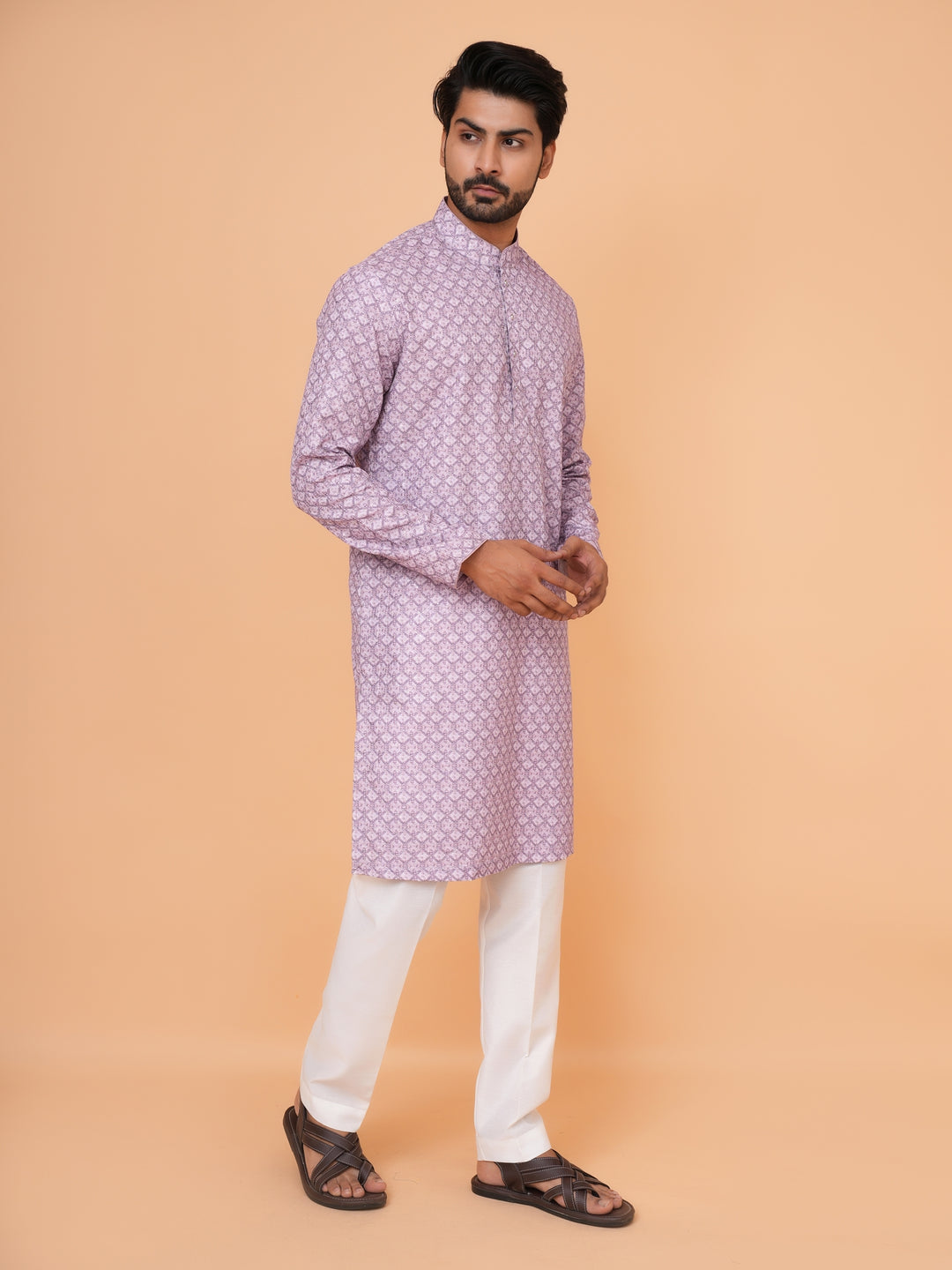 Checked Purple Kurta Set - KM43393-4