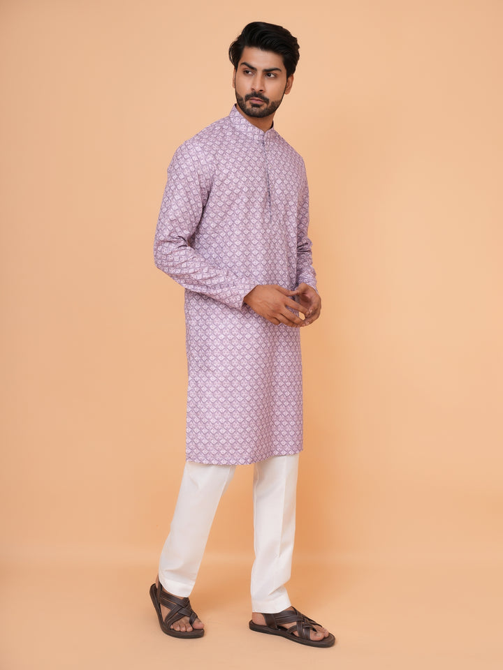 Checked Purple Kurta Set - KM43393-4