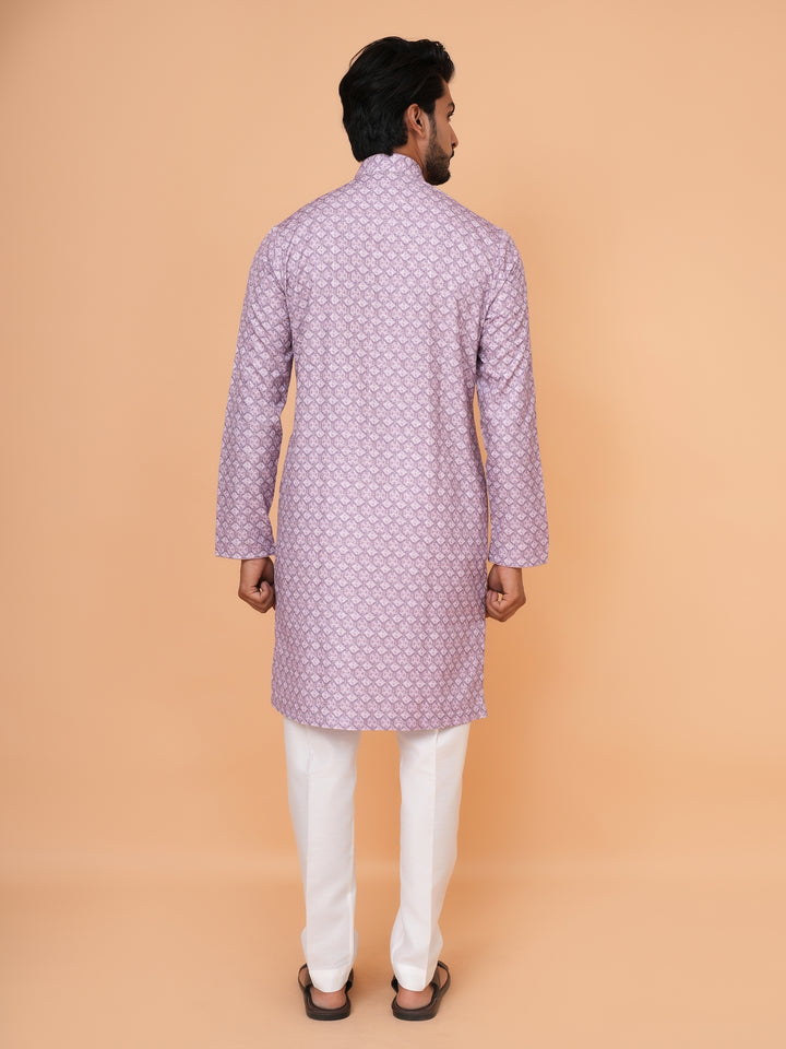 Checked Purple Kurta Set - KM43393-4