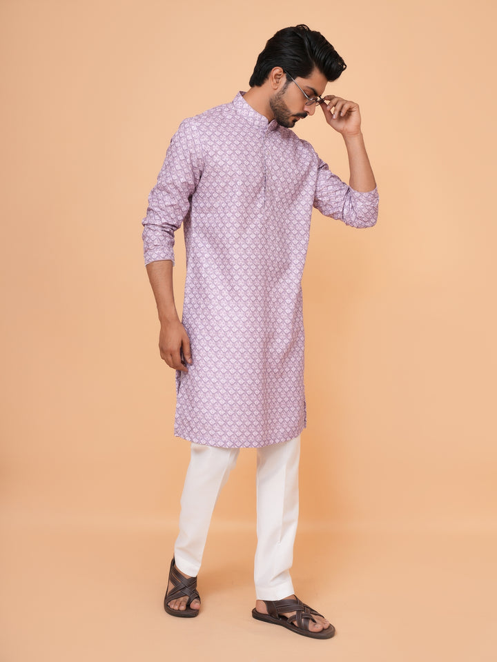 Checked Purple Kurta Set - KM43393-4