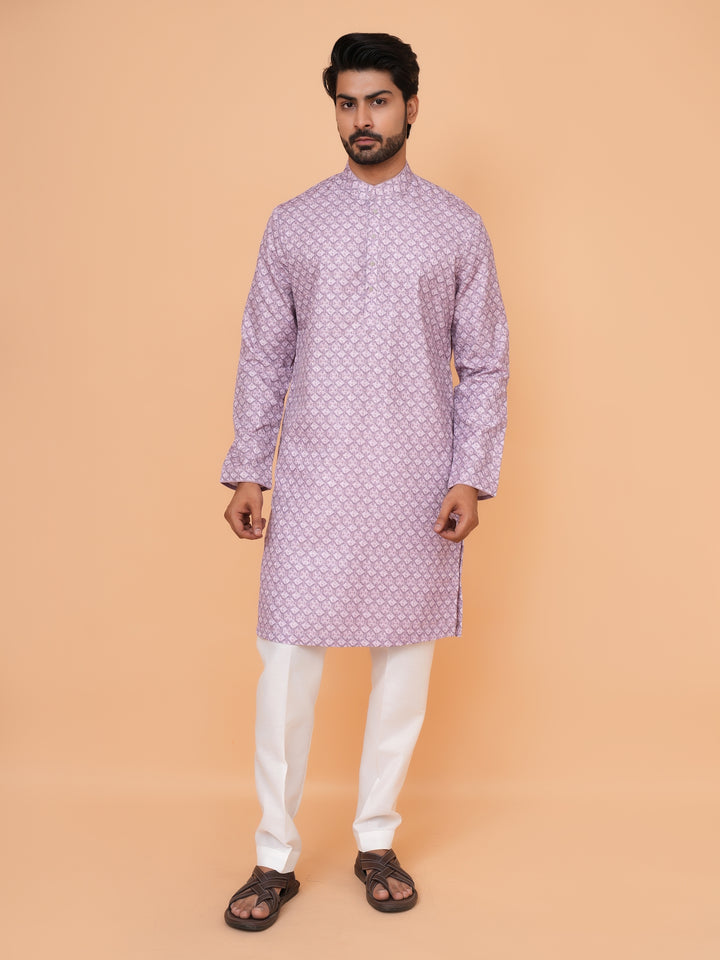 Checked Purple Kurta Set - KM43393-4