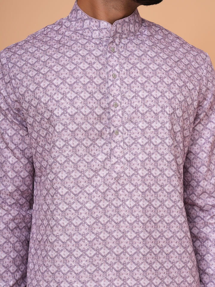 Checked Purple Kurta Set - KM43393-4
