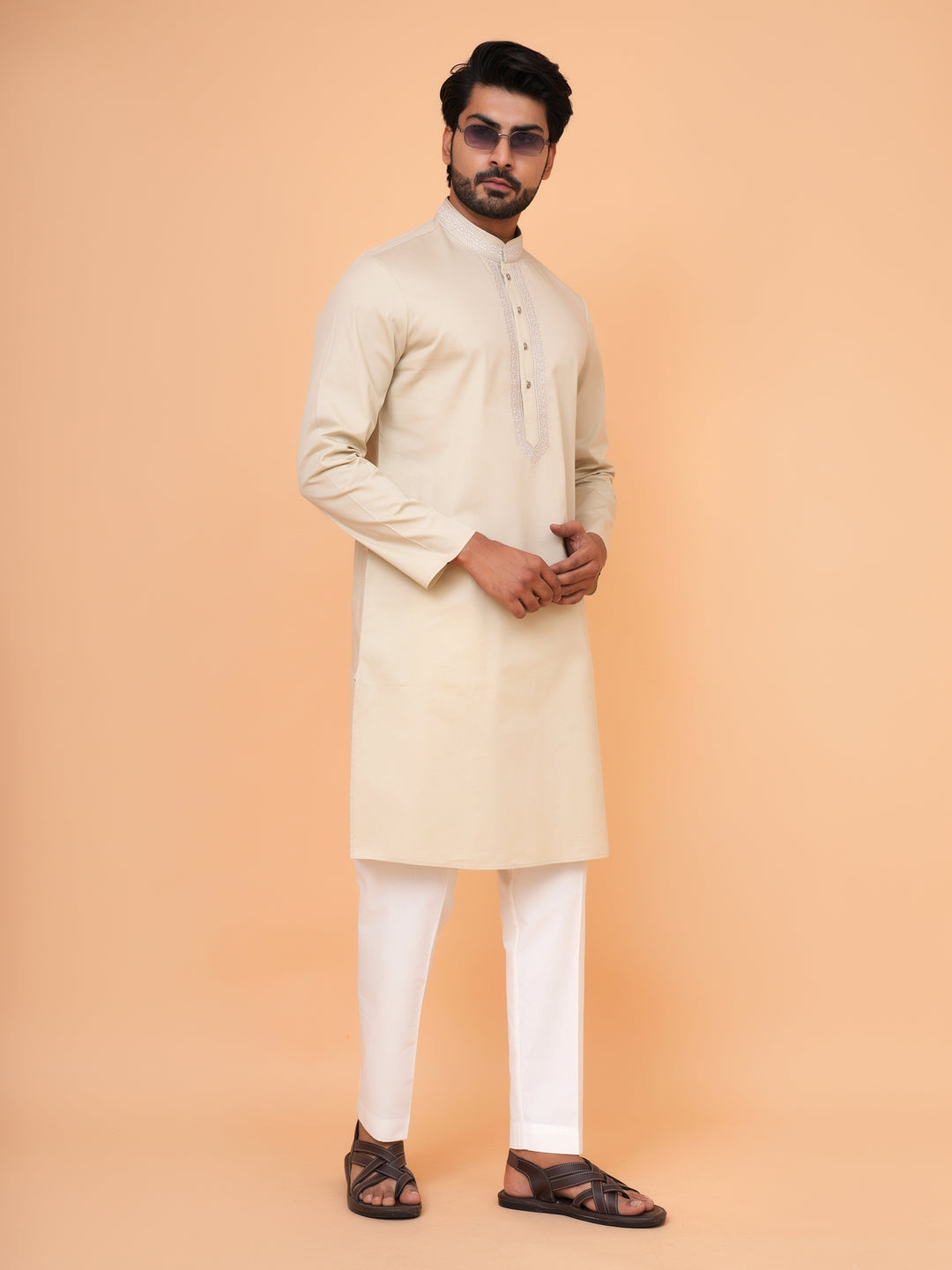 Solid Beige Kurta Set - KM44471-3