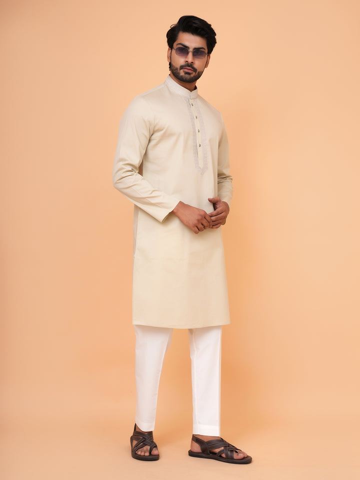 Solid Beige Kurta Set - KM44471-3