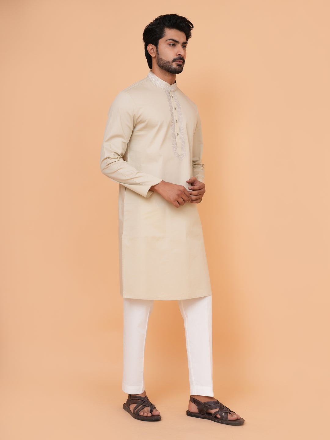 Solid Beige Kurta Set - KM44471-3
