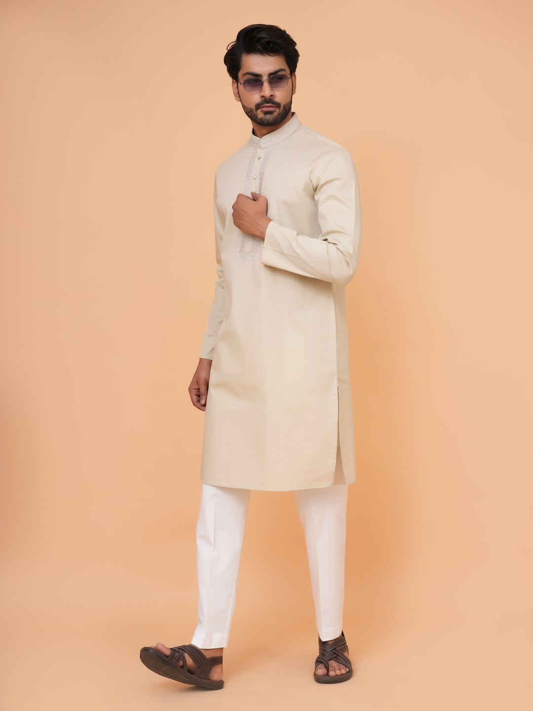 Solid Beige Kurta Set - KM44471-3
