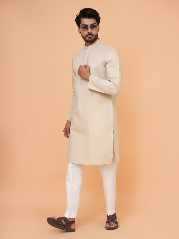 Solid Beige Kurta Set - KM44471-3