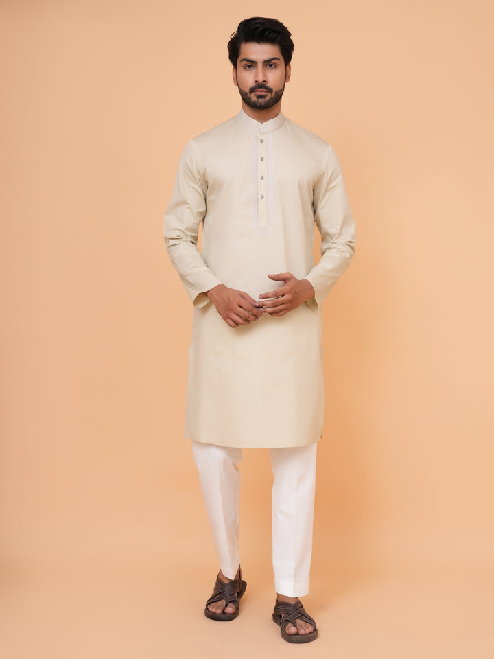 Solid Beige Kurta Set - KM44471-3