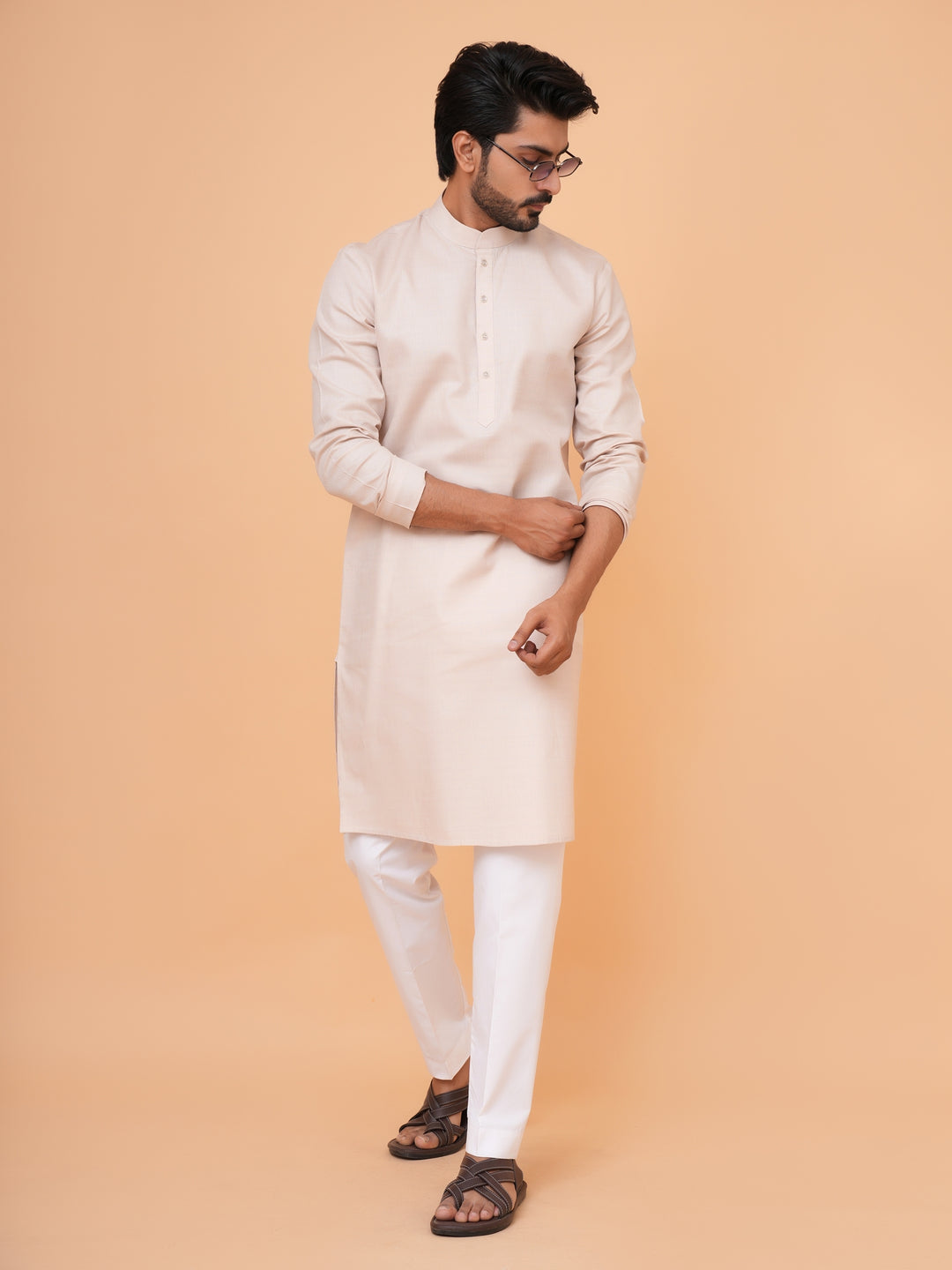 Solid Beige Kurta Set - KM44692-3