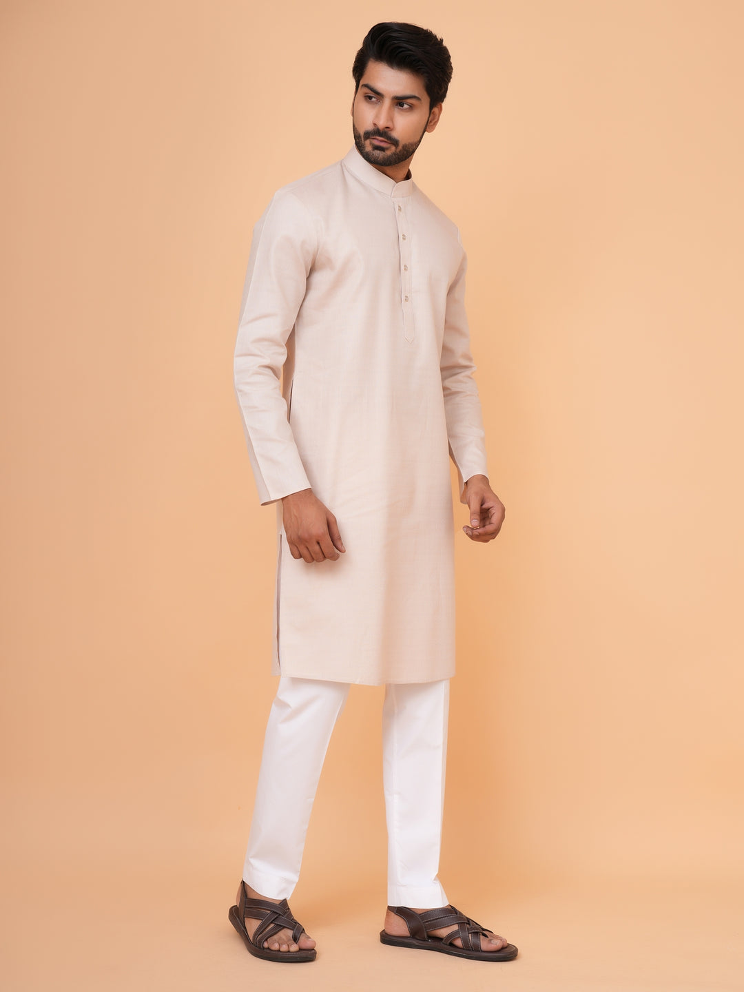 Solid Beige Kurta Set - KM44692-3