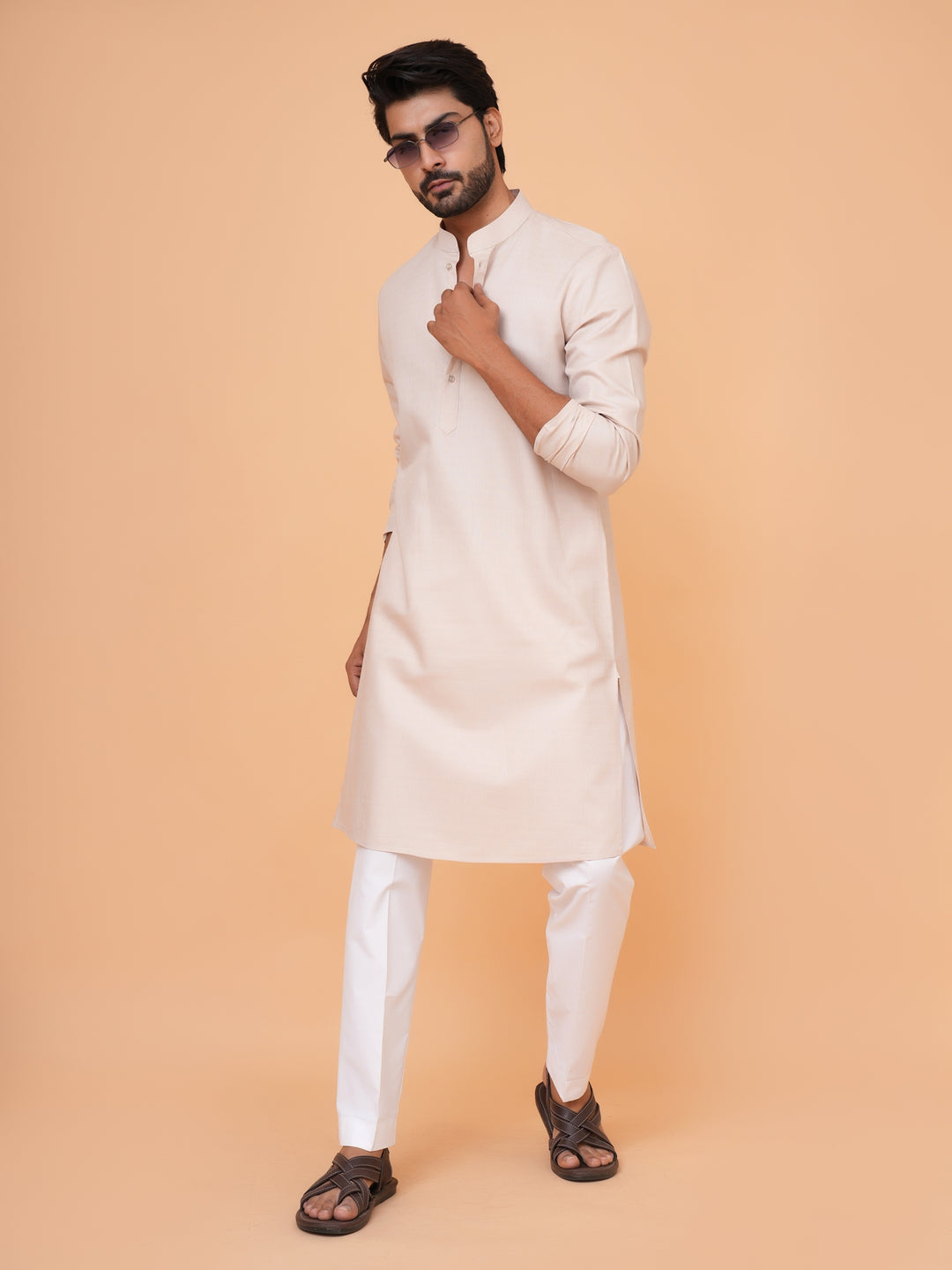 Solid Beige Kurta Set - KM44692-3