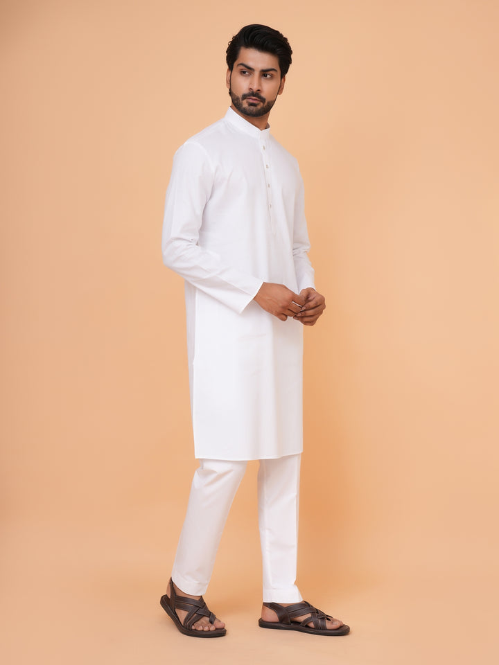 Solid White Kurta Set - KM44692-1