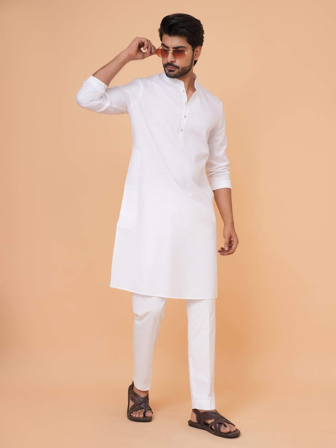 Solid White Kurta Set - KM44692-1
