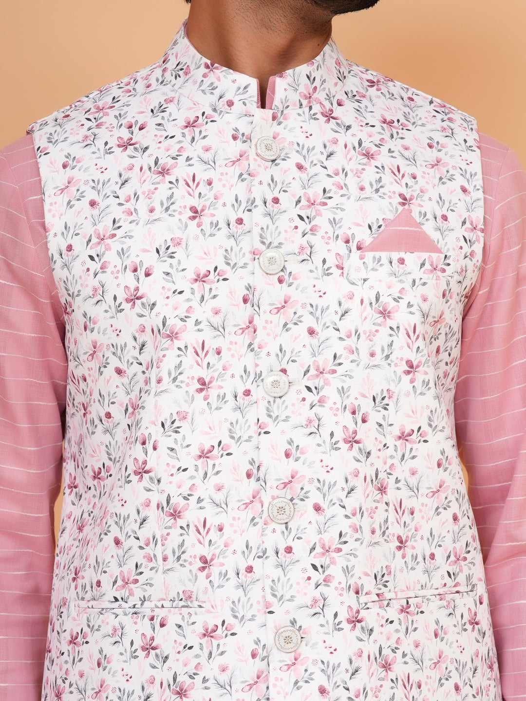 Floral Pink Jacket Kurta Set - JM44315-13