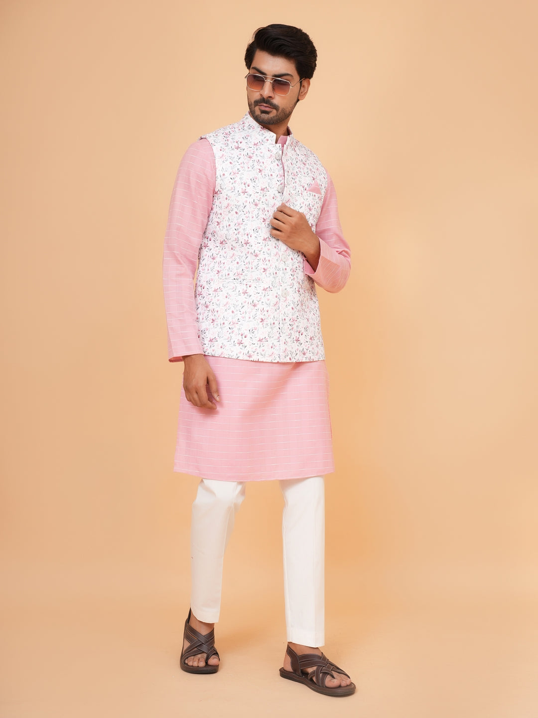 Floral Pink Jacket Kurta Set - JM44315-13