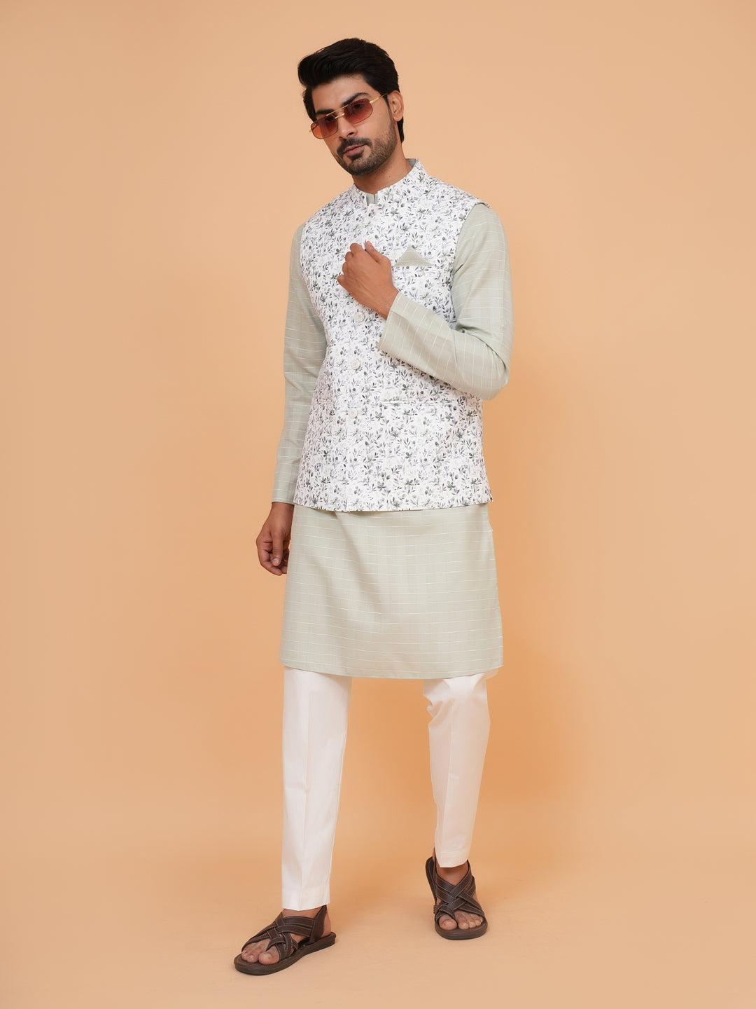 Floral Pista Jacket Kurta Set - JM44315-14
