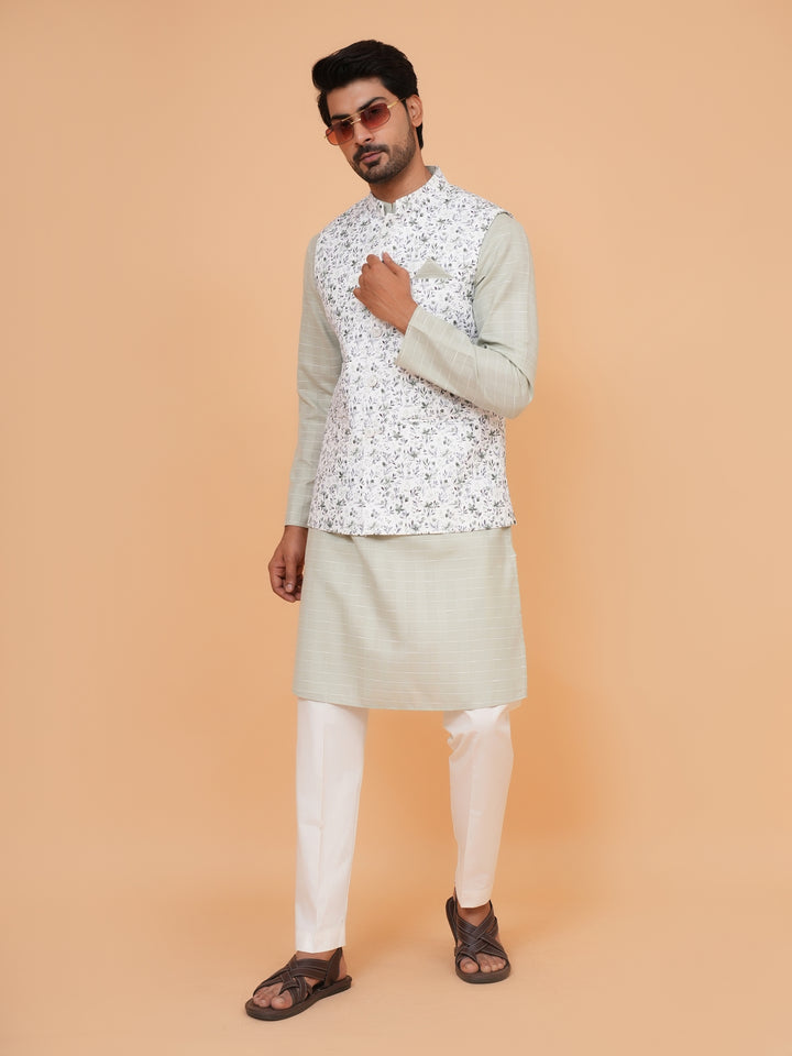 Floral Pista Jacket Kurta Set - JM44315-14