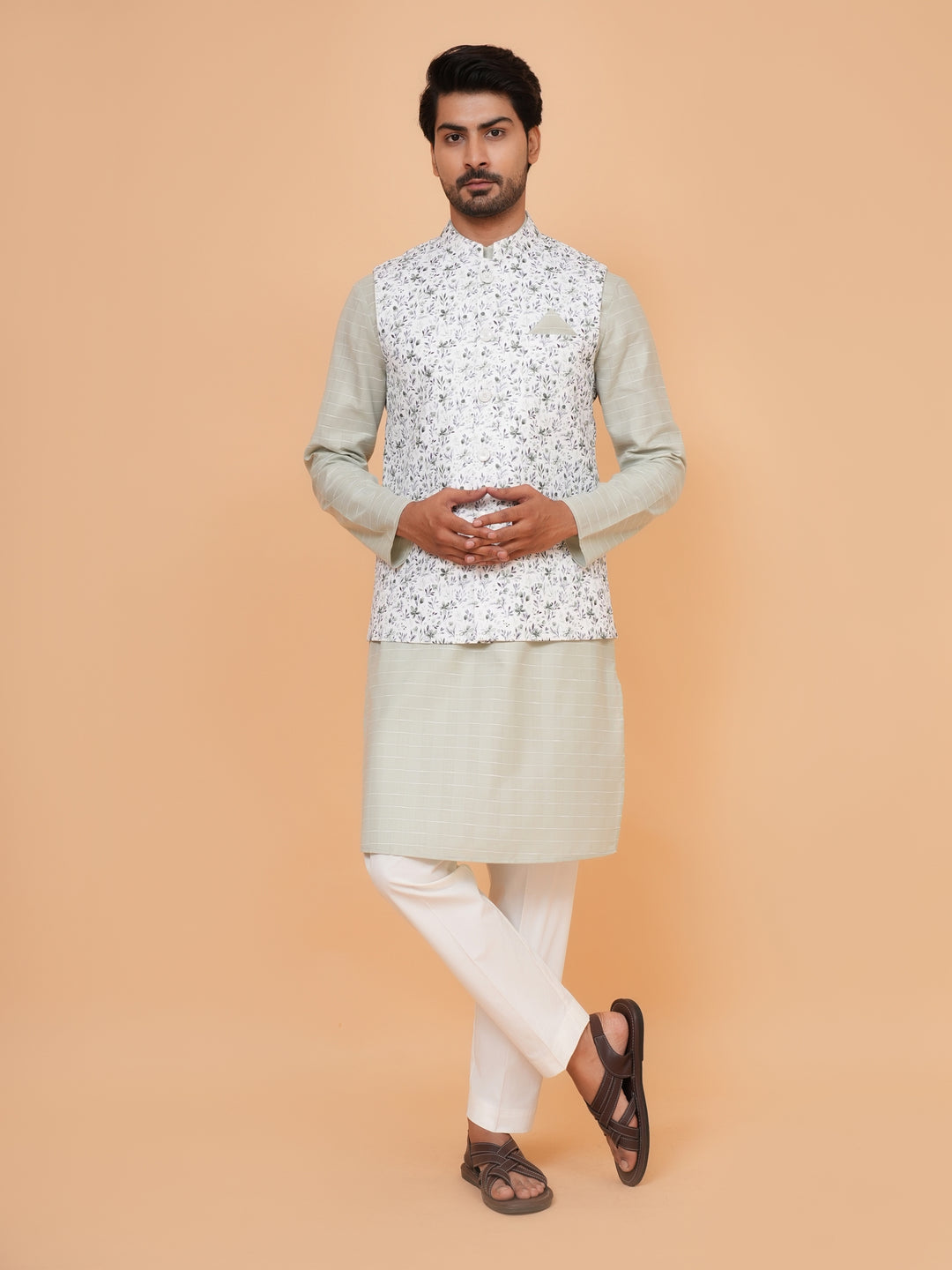 Floral Pista Jacket Kurta Set - JM44315-14