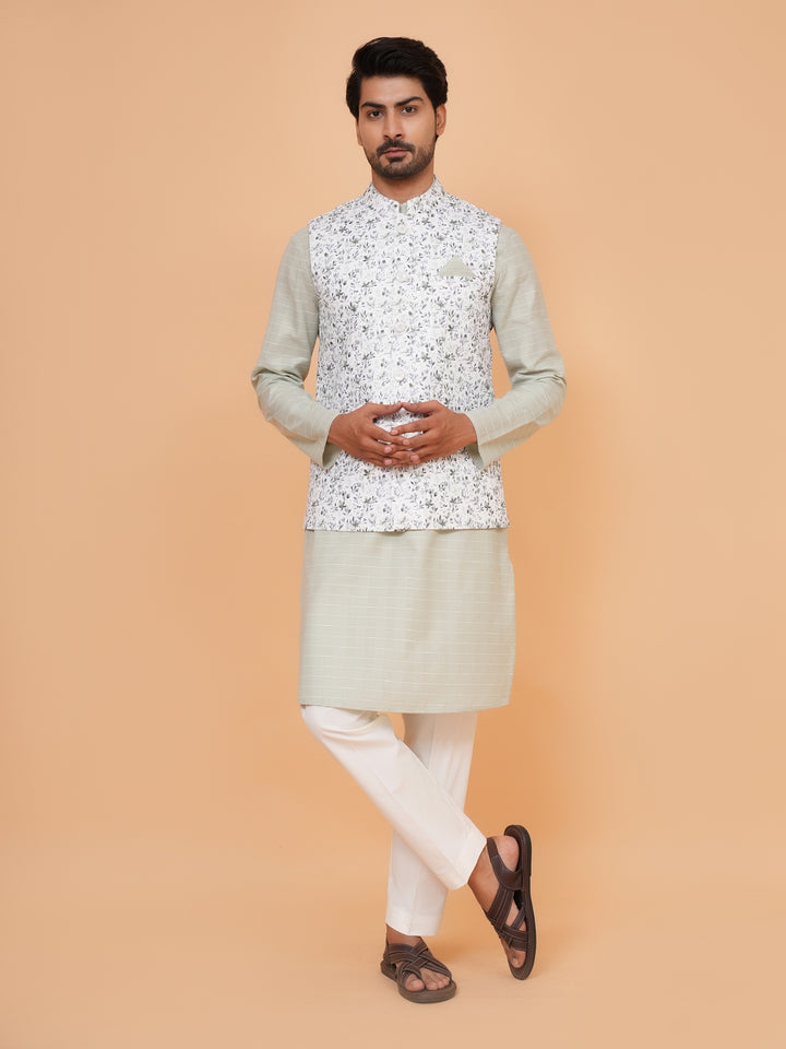 Floral Pista Jacket Kurta Set - JM44315-14