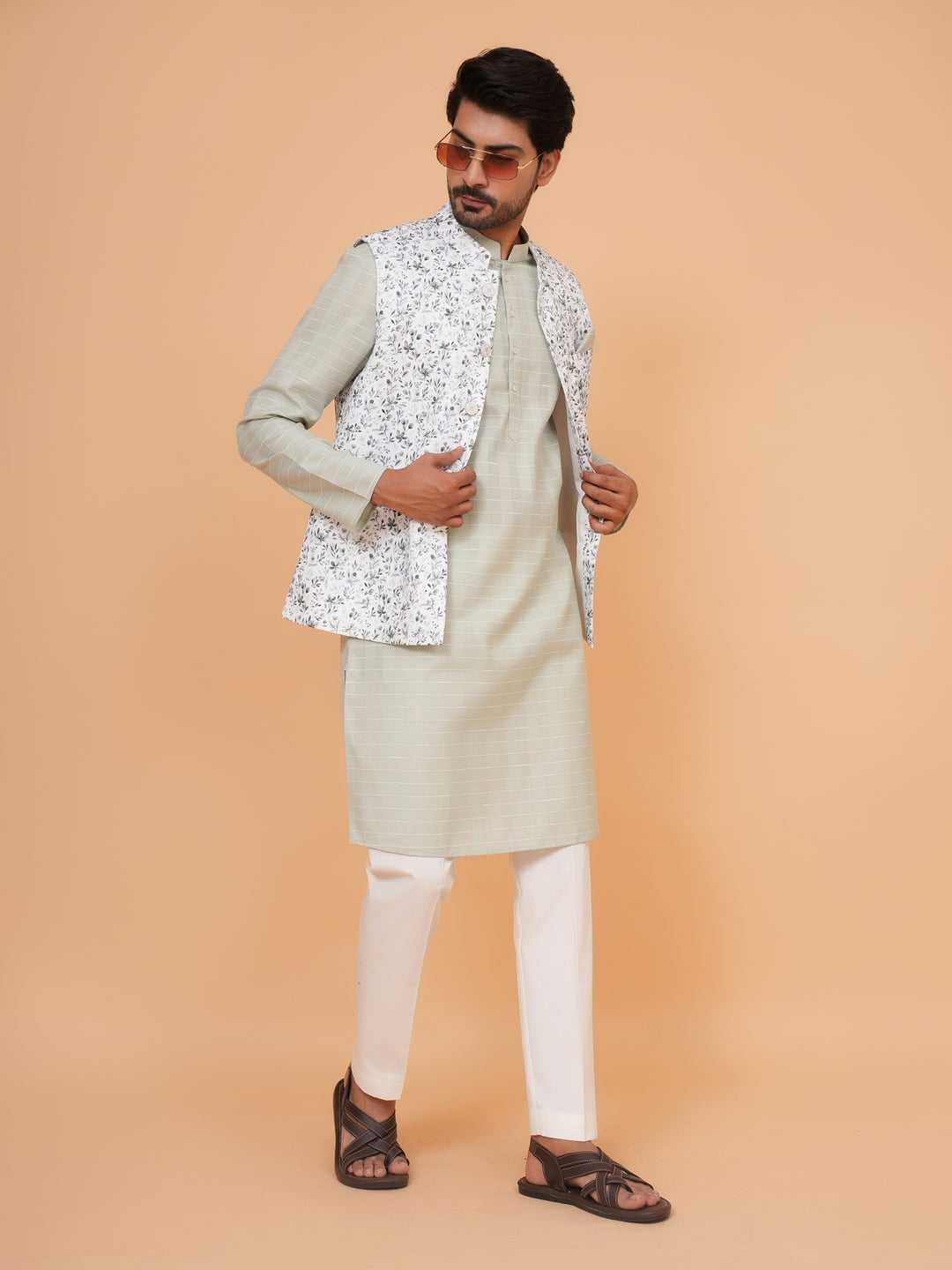 Floral Pista Jacket Kurta Set - JM44315-14