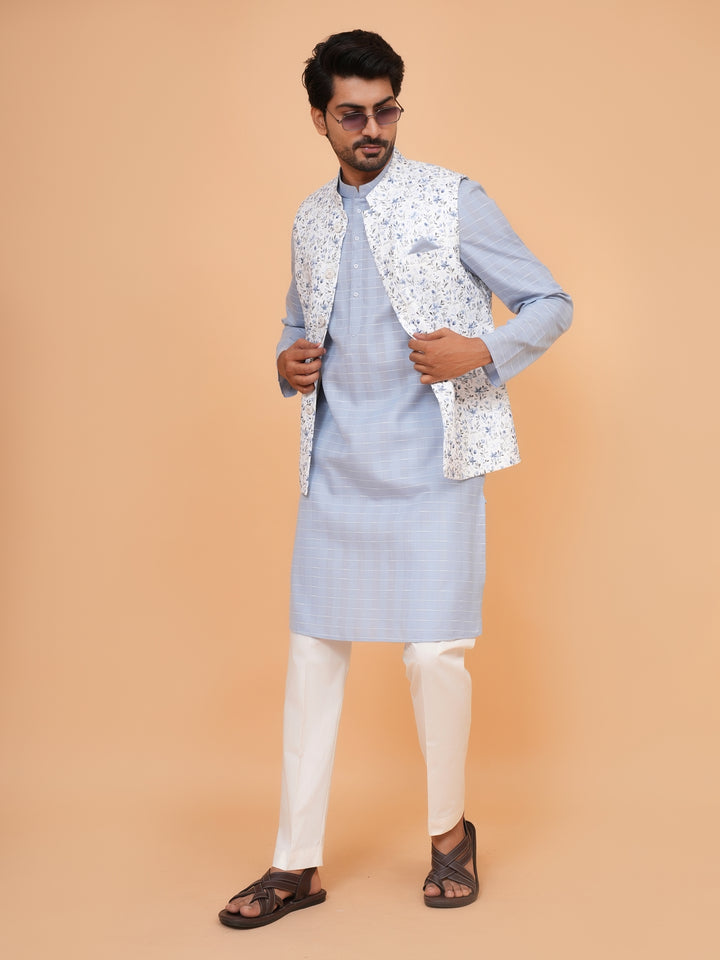 Floral Grey Jacket Kurta Set - JM44315-12