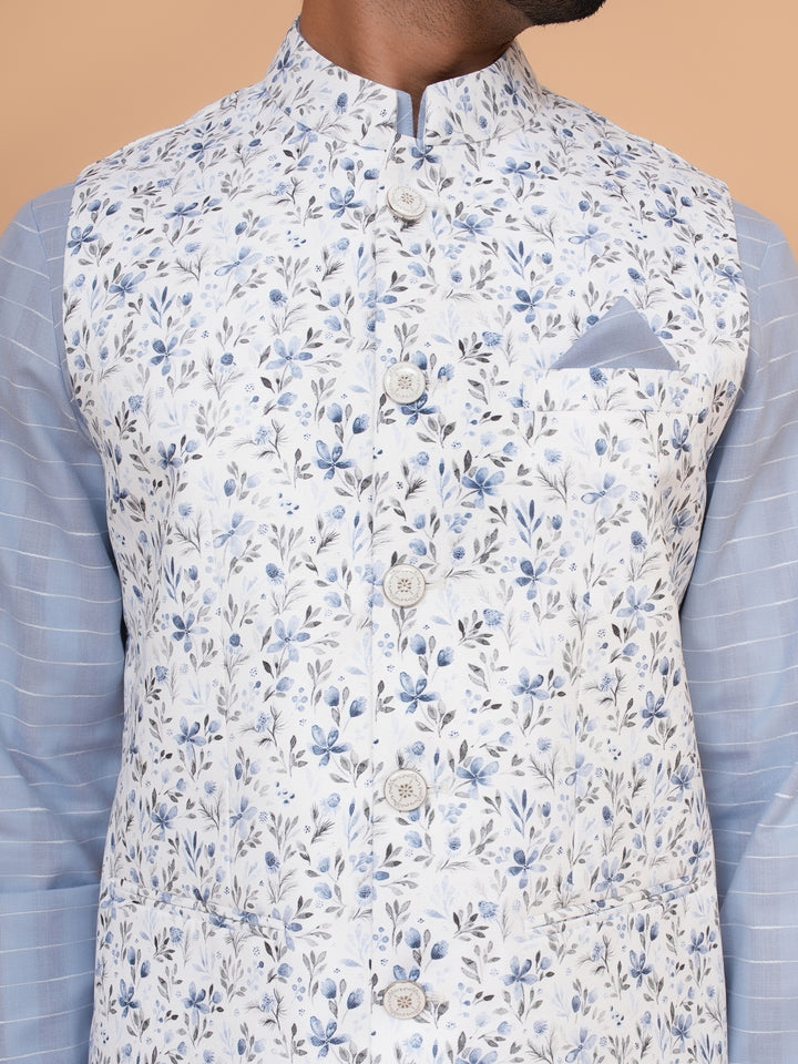 Floral Grey Jacket Kurta Set - JM44315-12