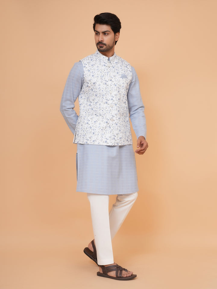 Floral Grey Jacket Kurta Set - JM44315-12