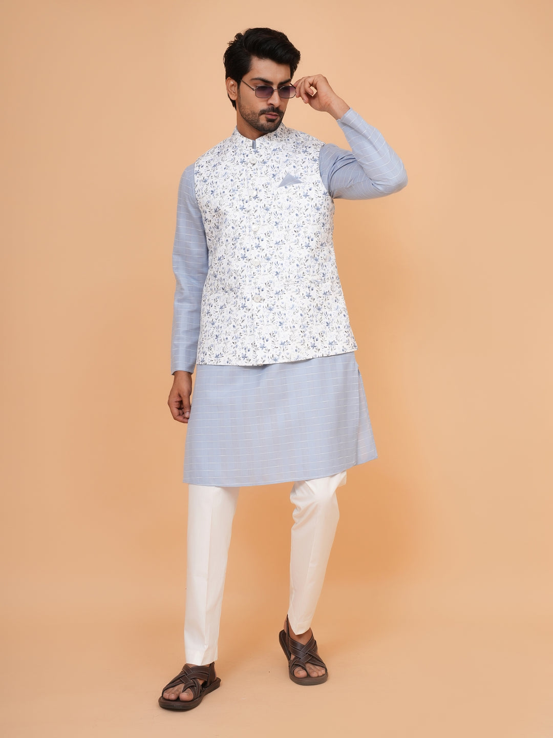 Floral Grey Jacket Kurta Set - JM44315-12