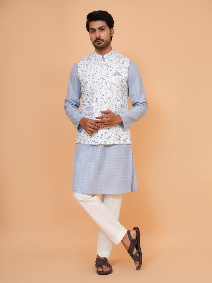 Floral Grey Jacket Kurta Set - JM44315-12