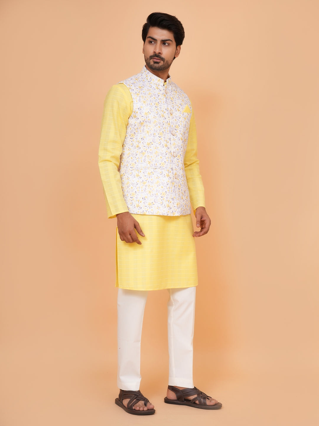 Floral Yellow Jacket Kurta Set - JM44315-3