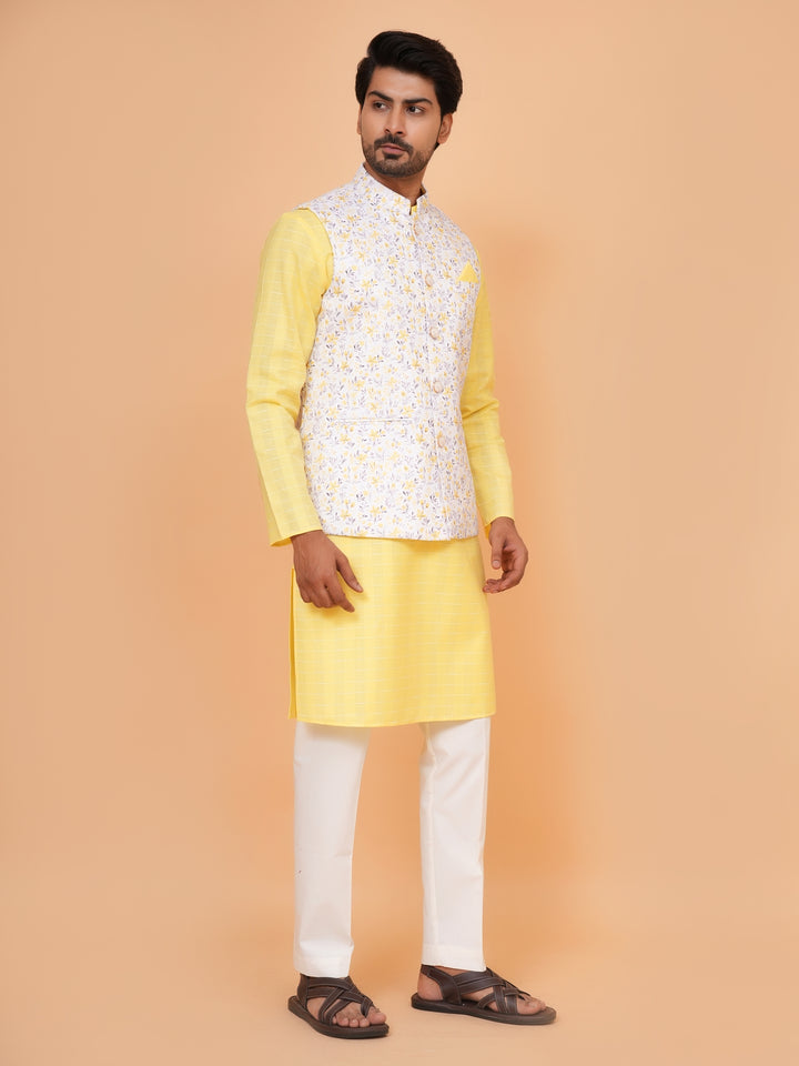 Floral Yellow Jacket Kurta Set - JM44315-3