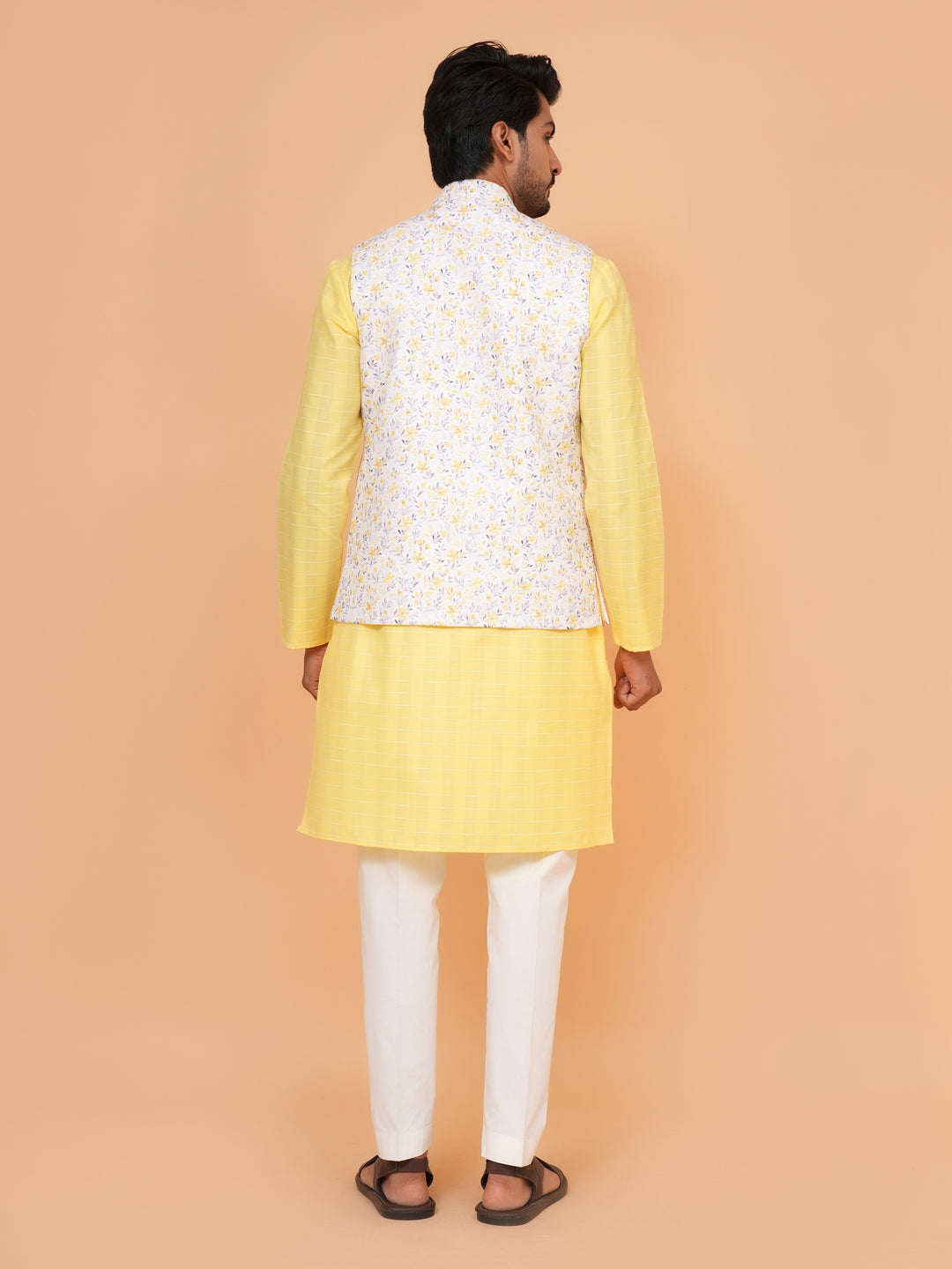Floral Yellow Jacket Kurta Set - JM44315-3