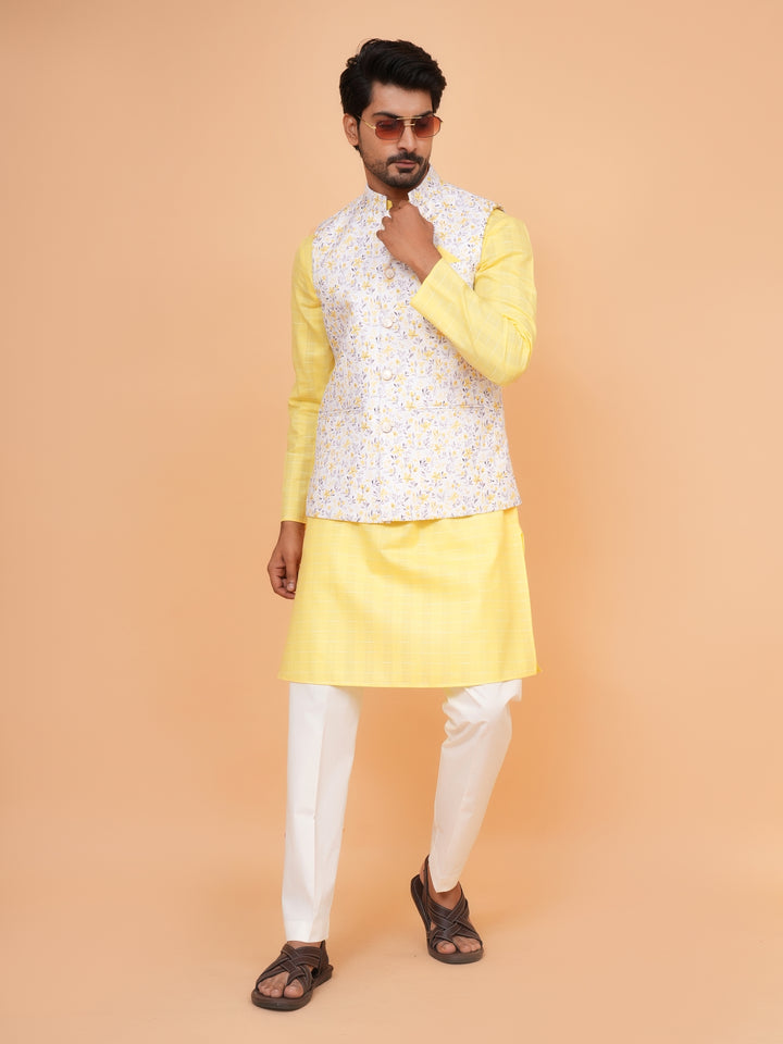 Floral Yellow Jacket Kurta Set - JM44315-3