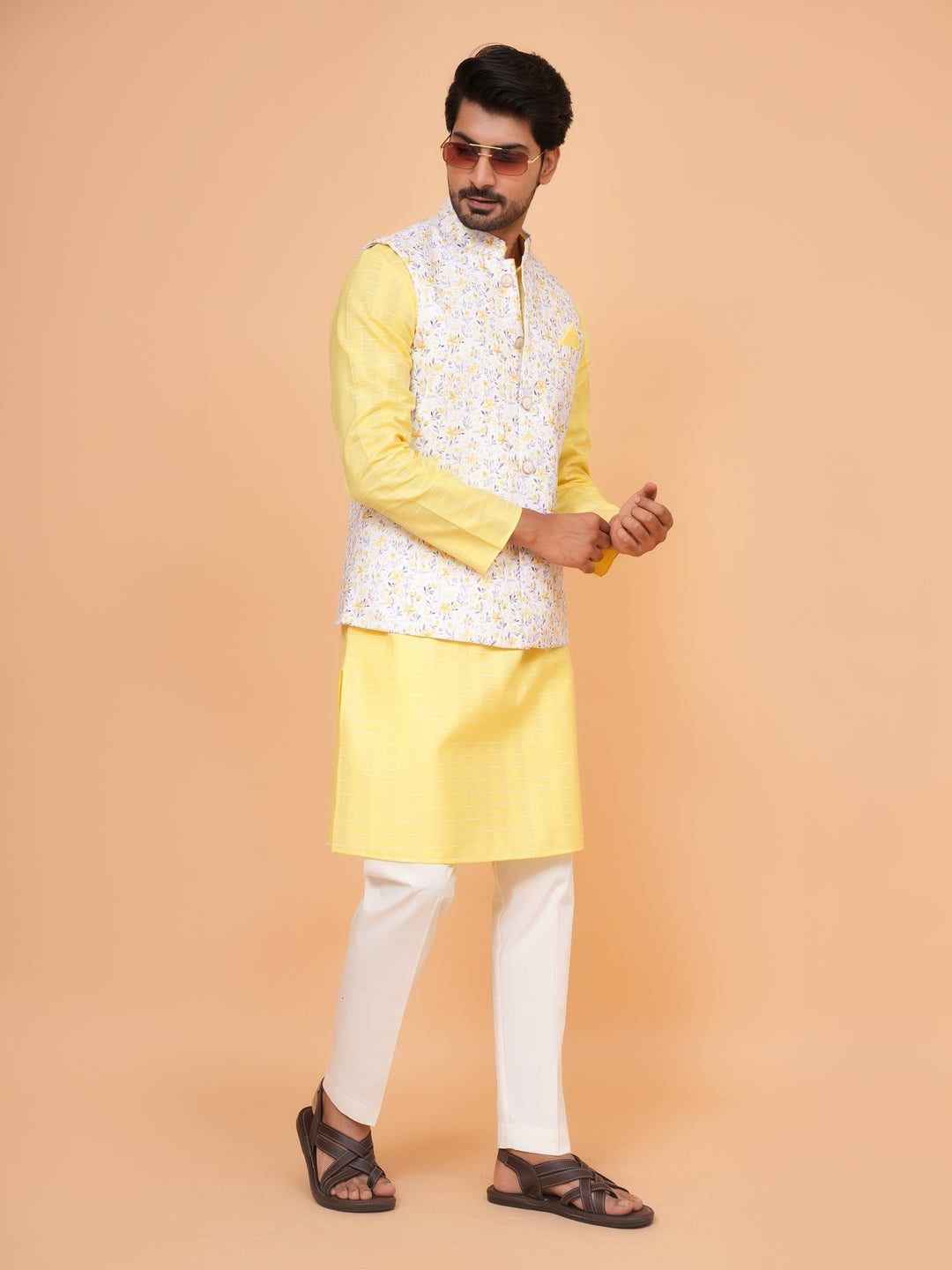 Floral Yellow Jacket Kurta Set - JM44315-3