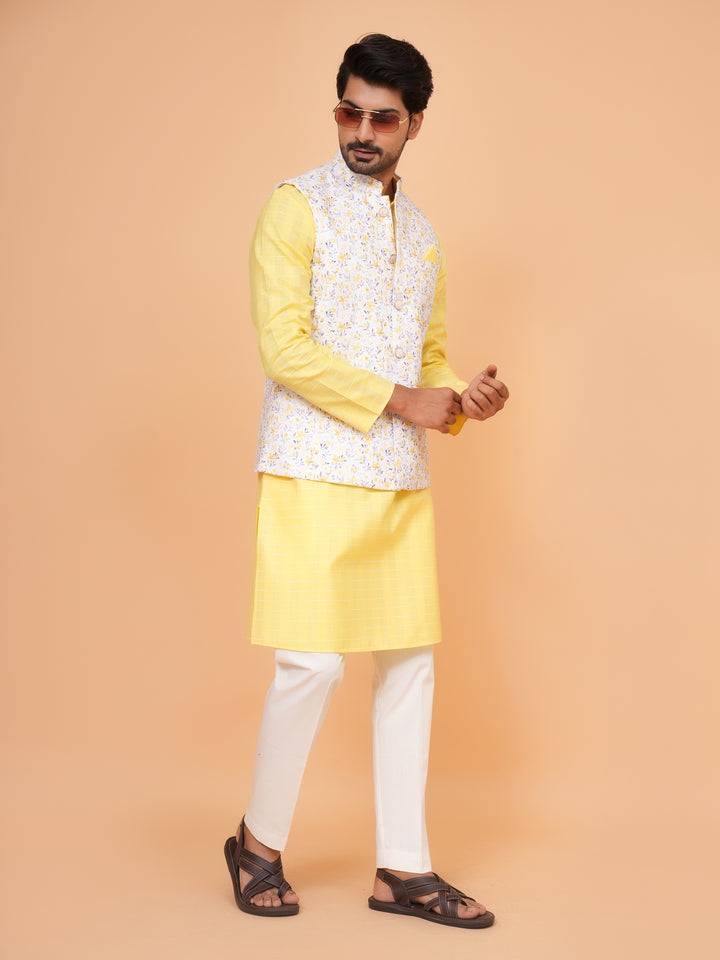 Floral Yellow Jacket Kurta Set - JM44315-3