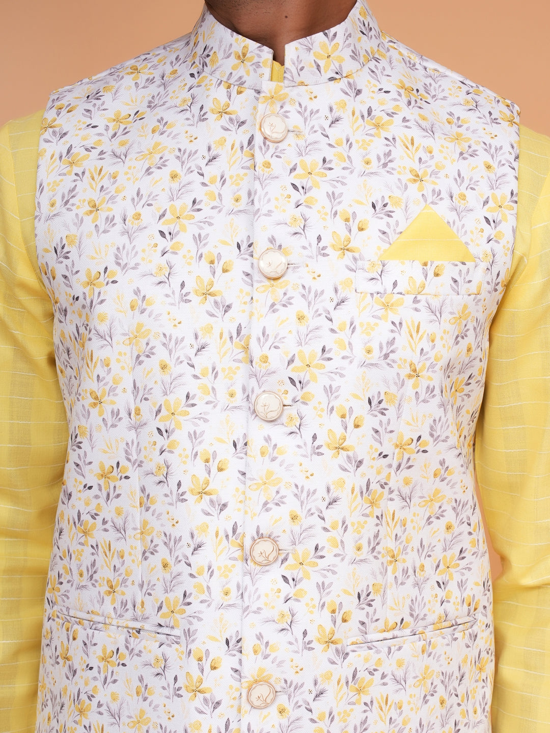 Floral Yellow Jacket Kurta Set - JM44315-3