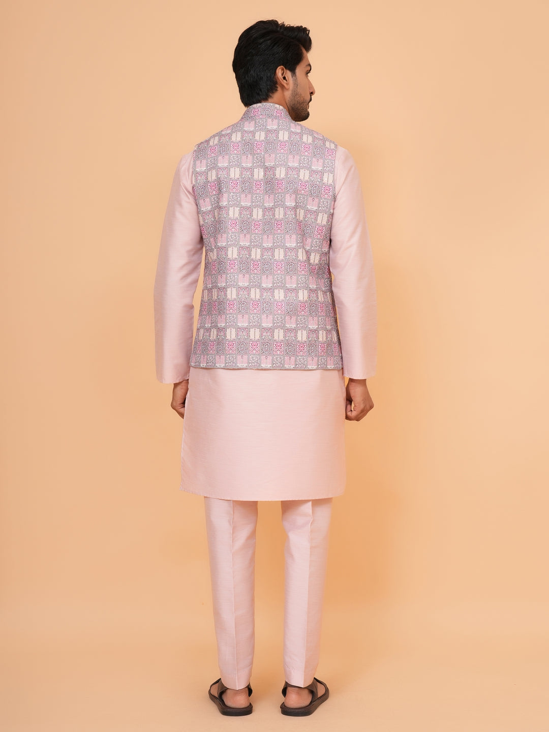 Checked Grey Jacket Kurta Set - JM43524-1469B