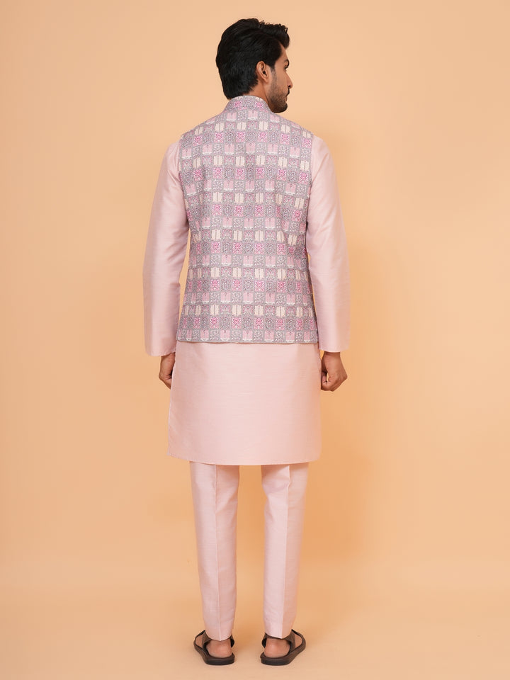 Checked Grey Jacket Kurta Set - JM43524-1469B