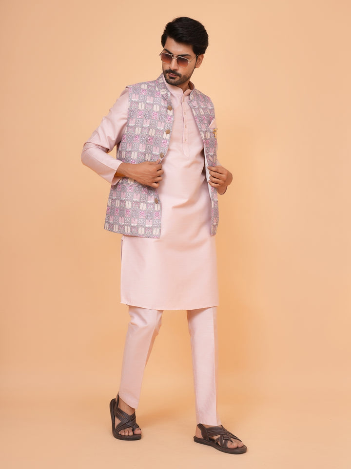 Checked Grey Jacket Kurta Set - JM43524-1469B